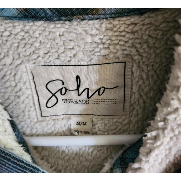 Soho Threads Hooded Jacket Blue Gray Plaid Corduroy Sherpa Lined Womens Size M - Picture 9 of 9